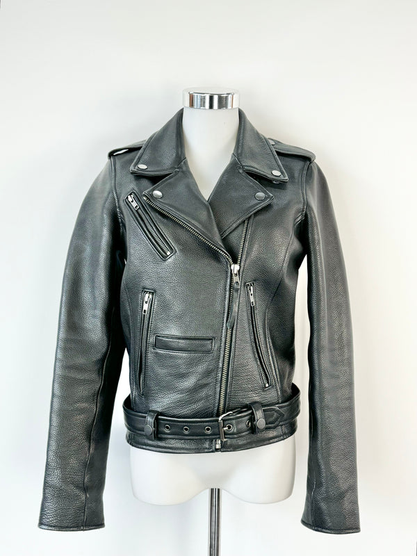 Neuw Black Grained Leather Biker Jacket - AU6