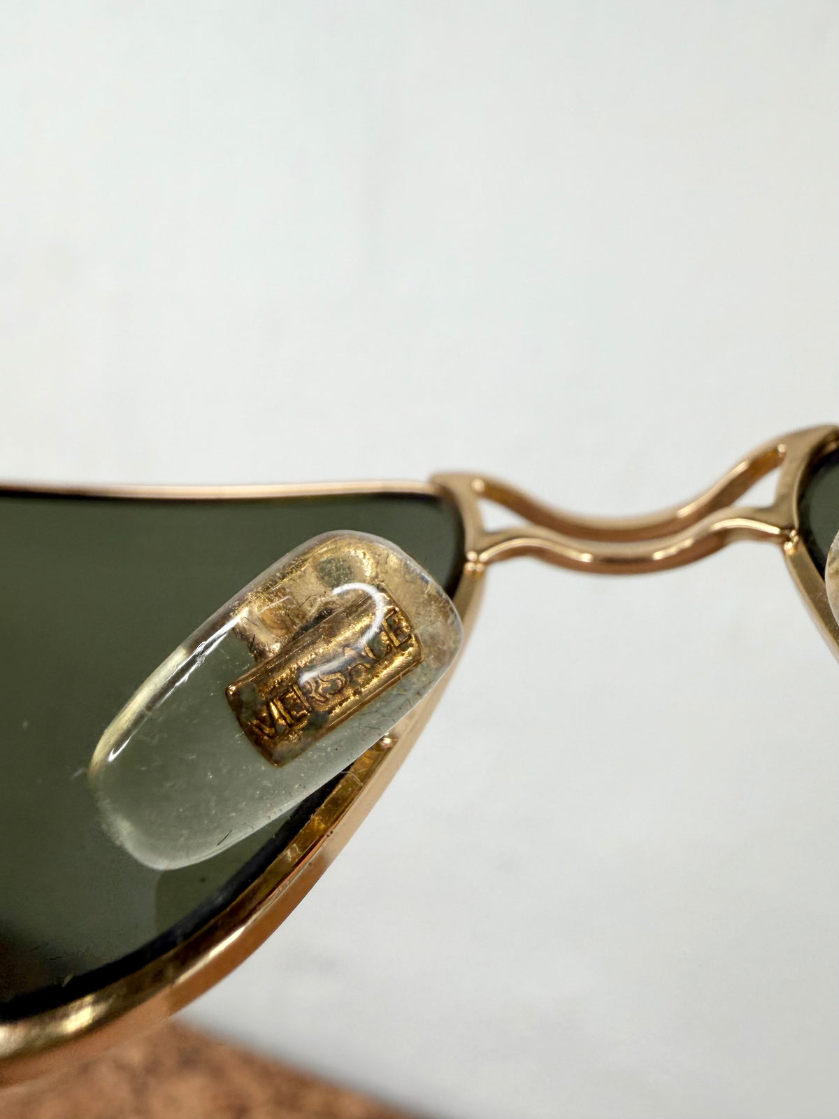 Vintage Versace Gold & Amber Meander Patterned Rectangle Square Sunglasses