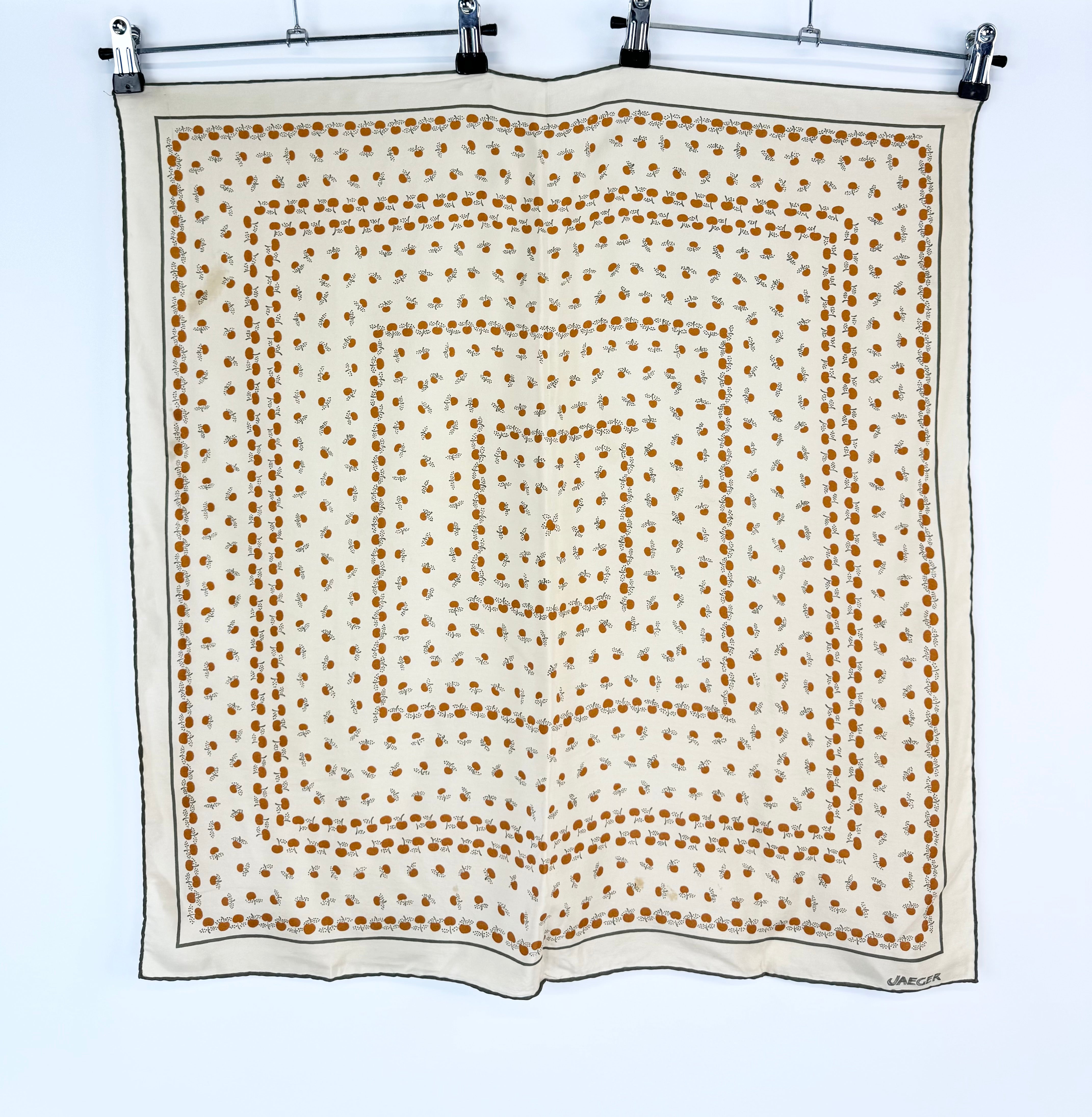 Vintage Jaeger Cream Apple Patterned Silk Scarf