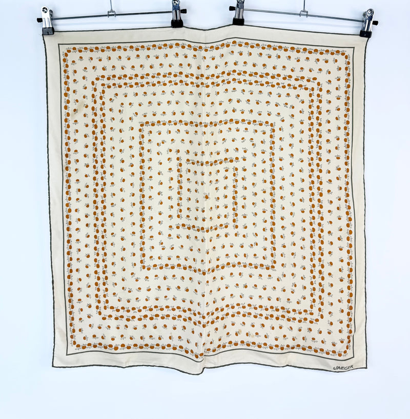 Vintage Jaeger Cream Apple Patterned Silk Scarf