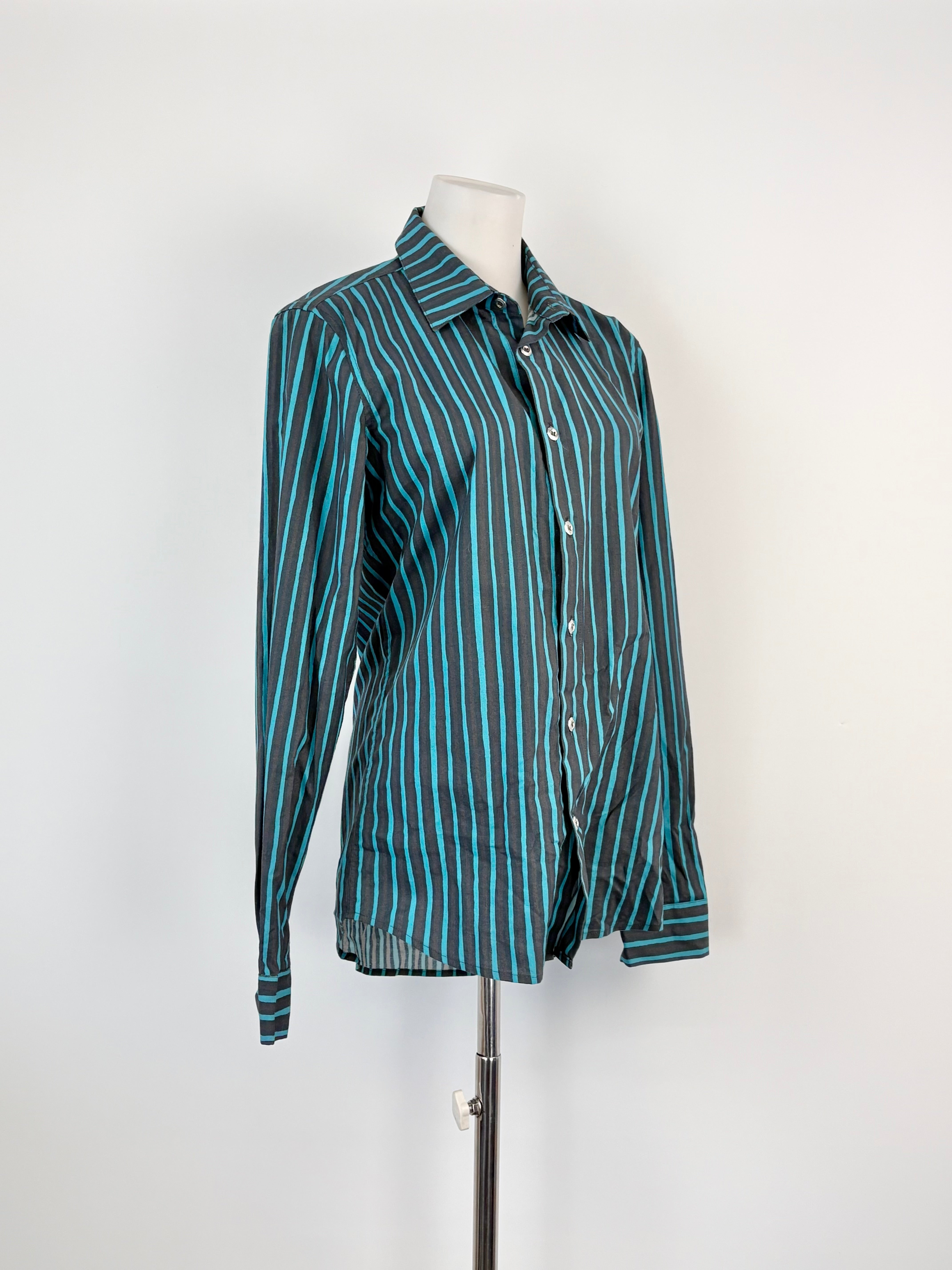 Marimekko Black & Turquoise Striped 'Jokamies' Shirt - AU8