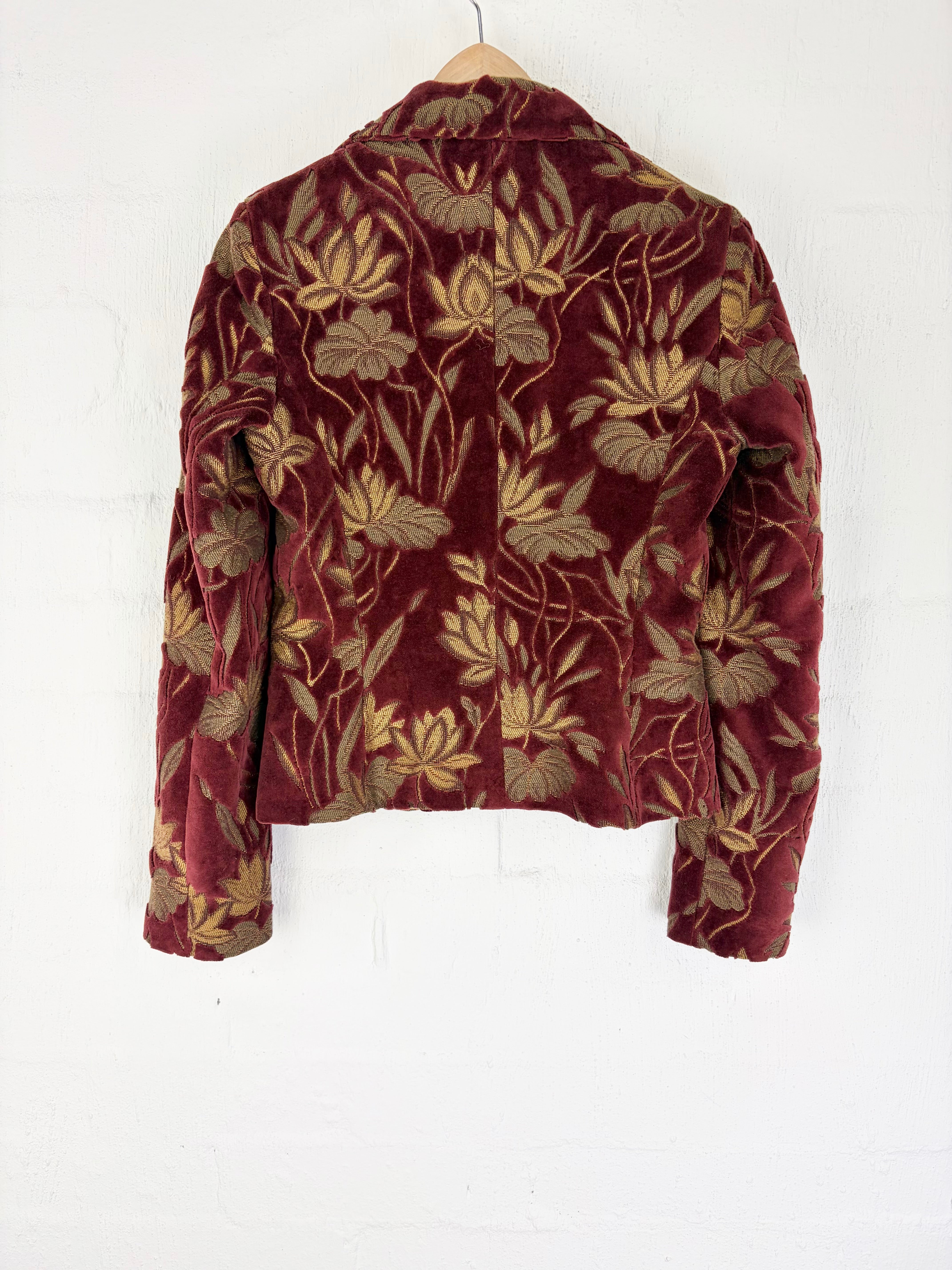 Vintage 90s D&G Dolce & Gabbana Burgundy & Gold Burnout Velvet Blazer - AU8/10
