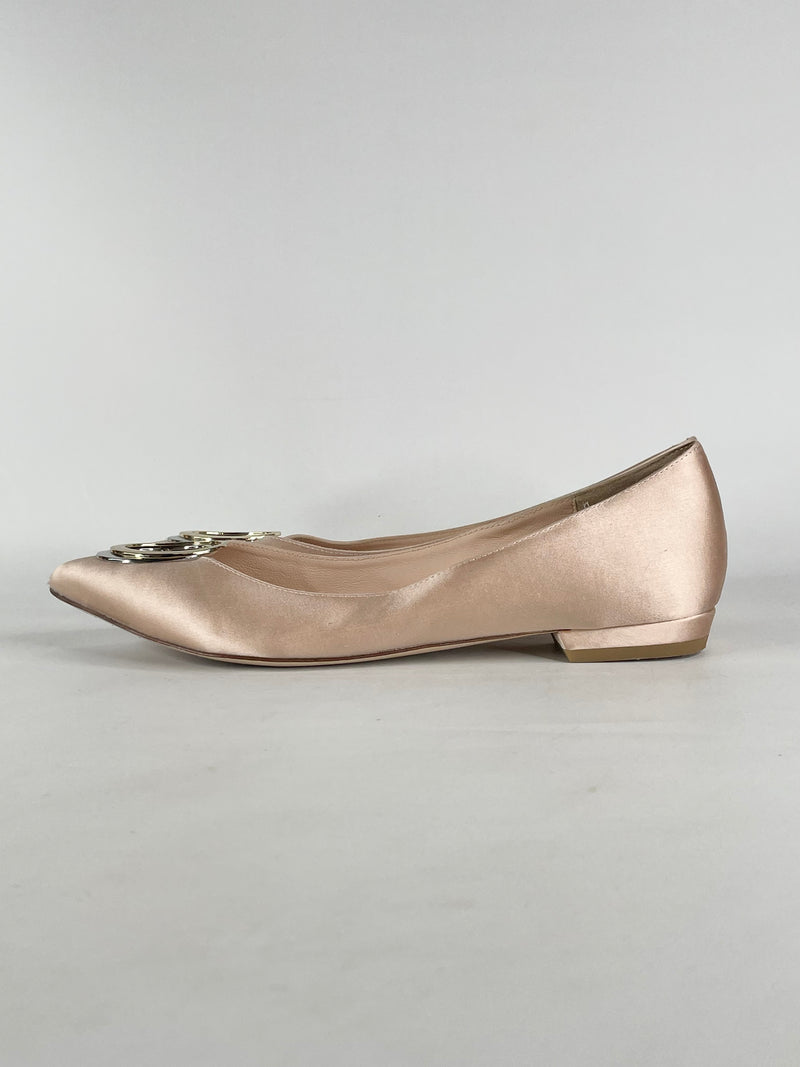 Armani Collezioni Satin Champagne Pointed Toe Ballet Flats - EU39