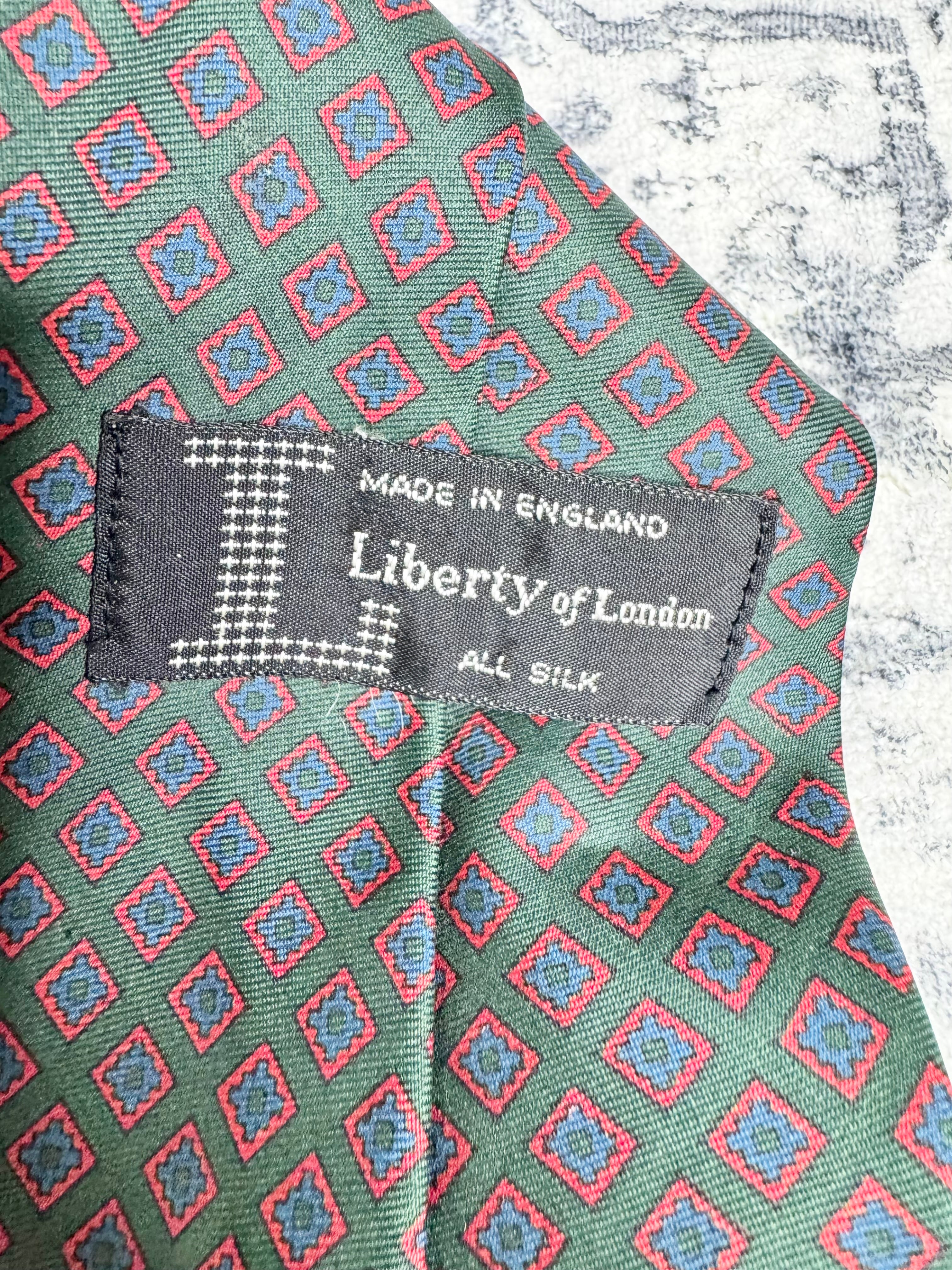 Vintage Liberty of London Pine Green Patterned Silk Tie