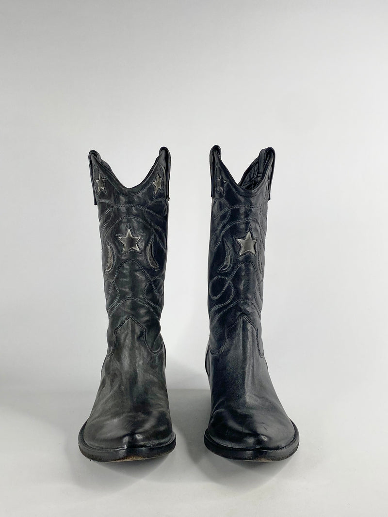 Milano Black Leather Cowboy Boots - EU36