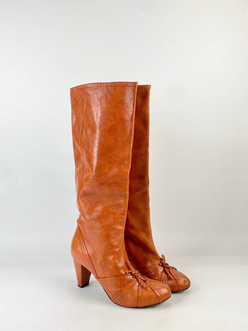 Burnt Orange Leather Knee High Boots - EU38