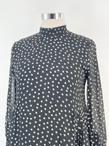 Ganni Black & Beige Dotted Long Sleeve Dress - AU12