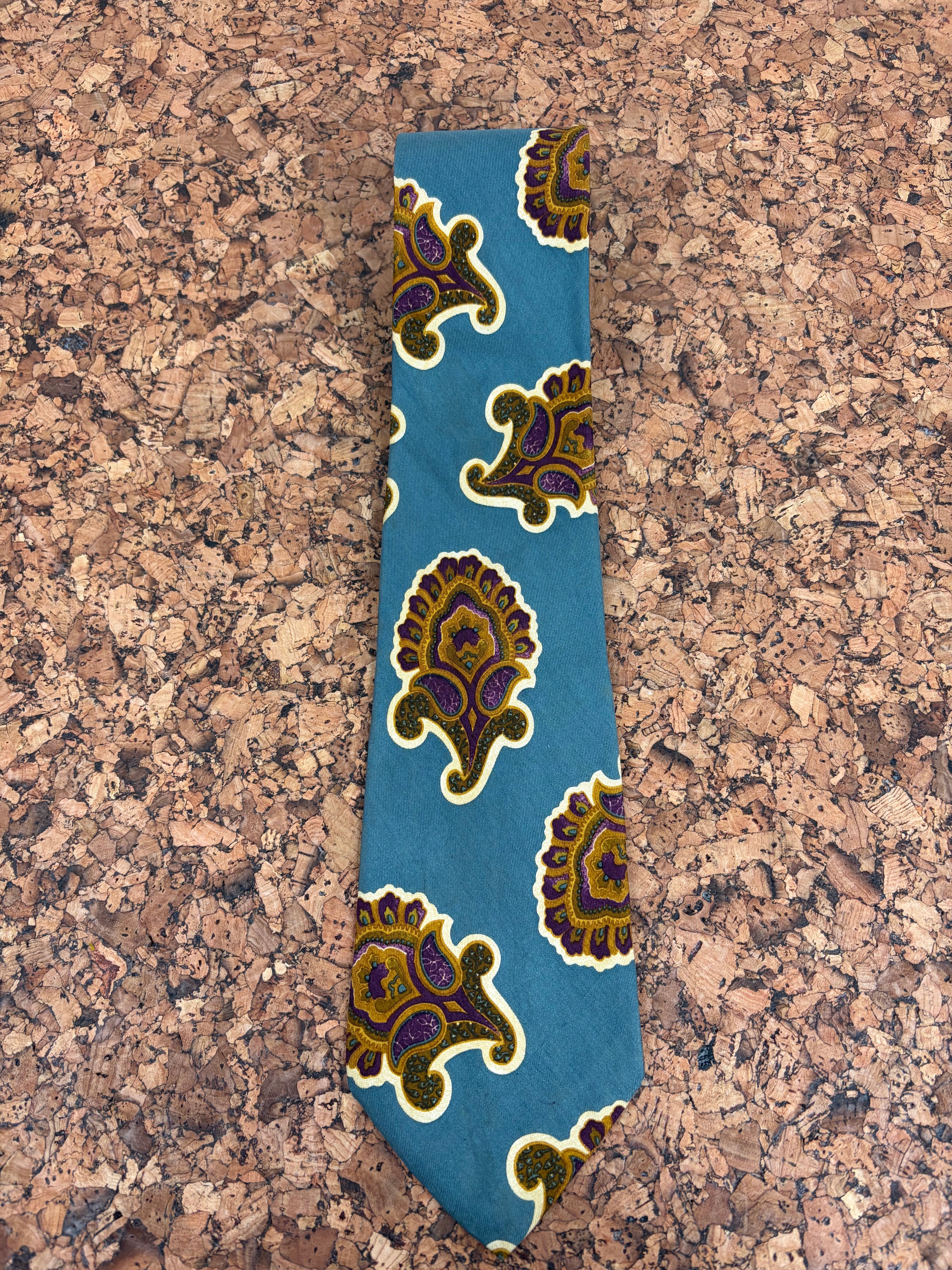 Hugo Boss Teal & Antique Gold Patterned Silk Tie
