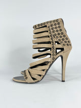 Giuseppe Zanotti X Balmain Beige Suede Studded Sandals - EU39