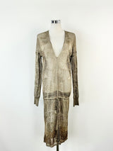 Day Birger Et Mikkelsen Metallic Taupe Sheer Knit Dress - AU10