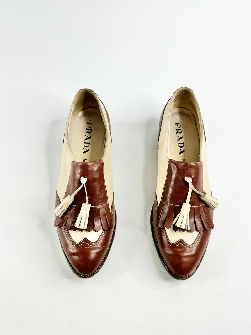 Vintage Prada Cream & Tan Loafers - EU38.5