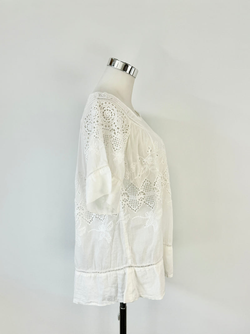 Hunky Dory White Semi Sheer Lace Peasant Top - AU8/10