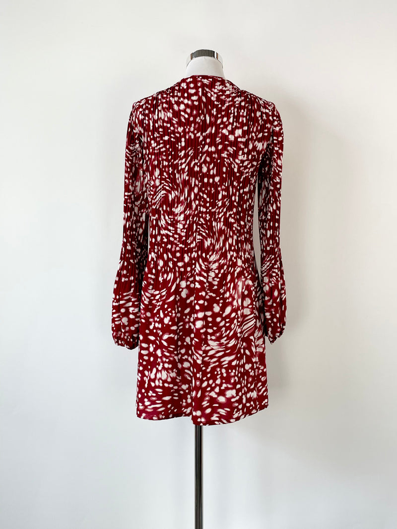 Maje Scarlet Red Abstract Animal Printed Pleated Midi Dress - AU8