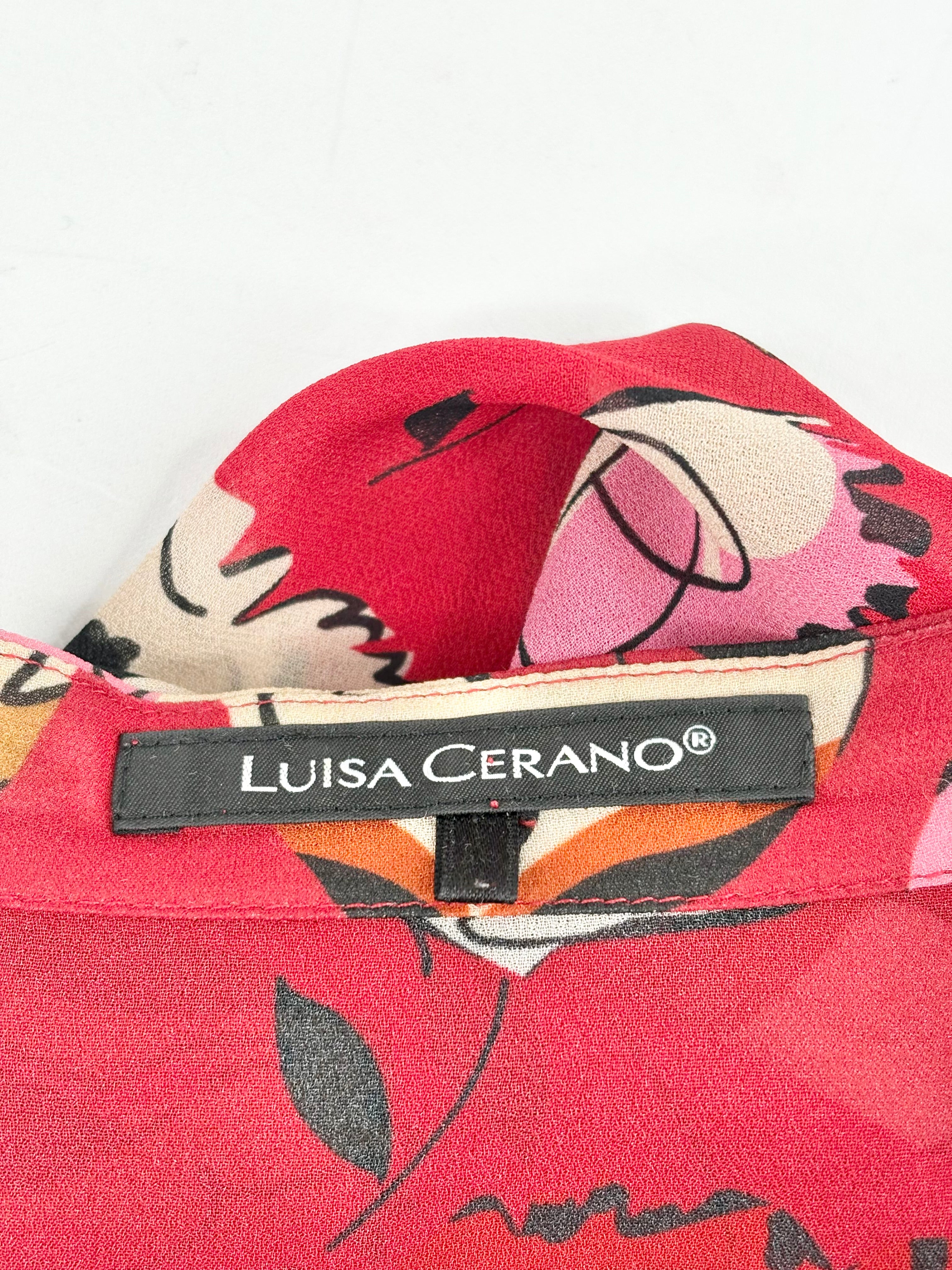 Luisa Cerano Sheer Ruby Red Patterned Blouse - AU12