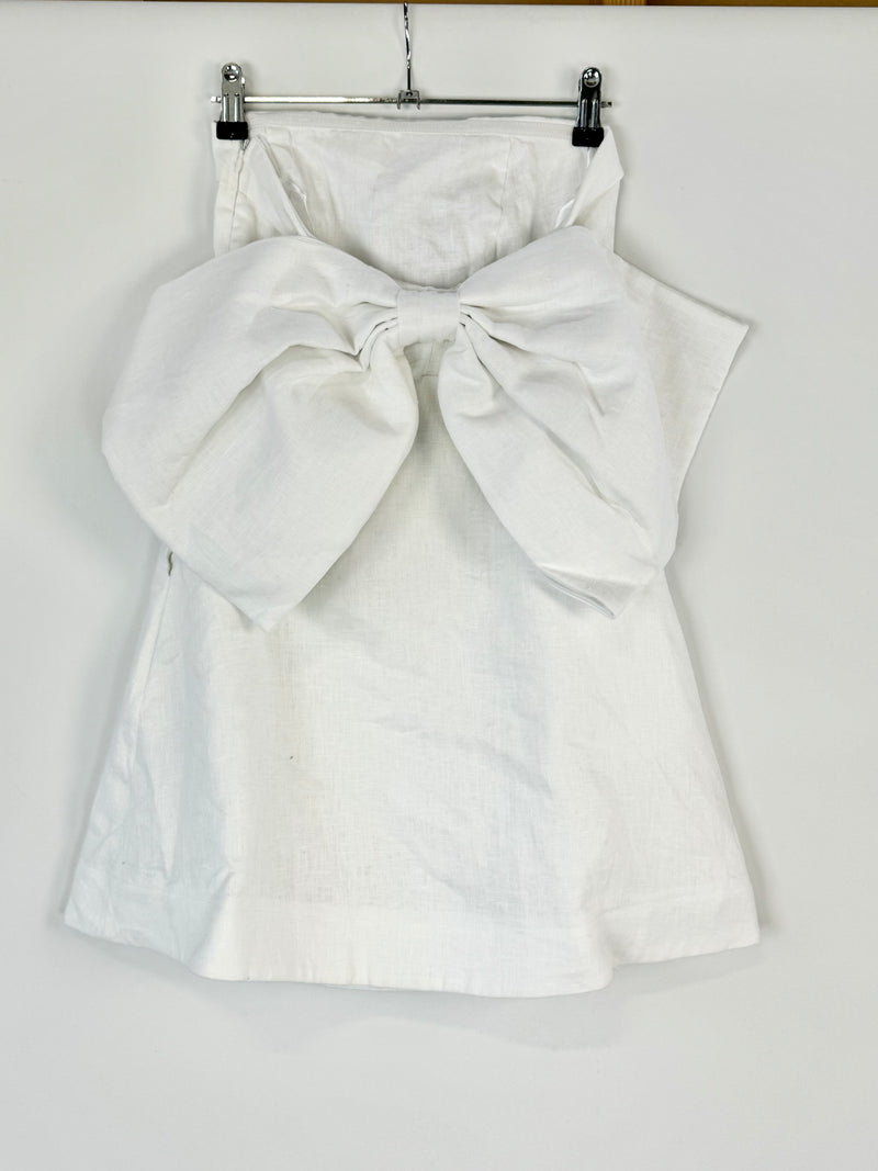 Diish White Strapless Bow Detail Linen Mini Dress - AU6