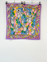 Ken Done 80s Vintage Purple Koala Print Scarf