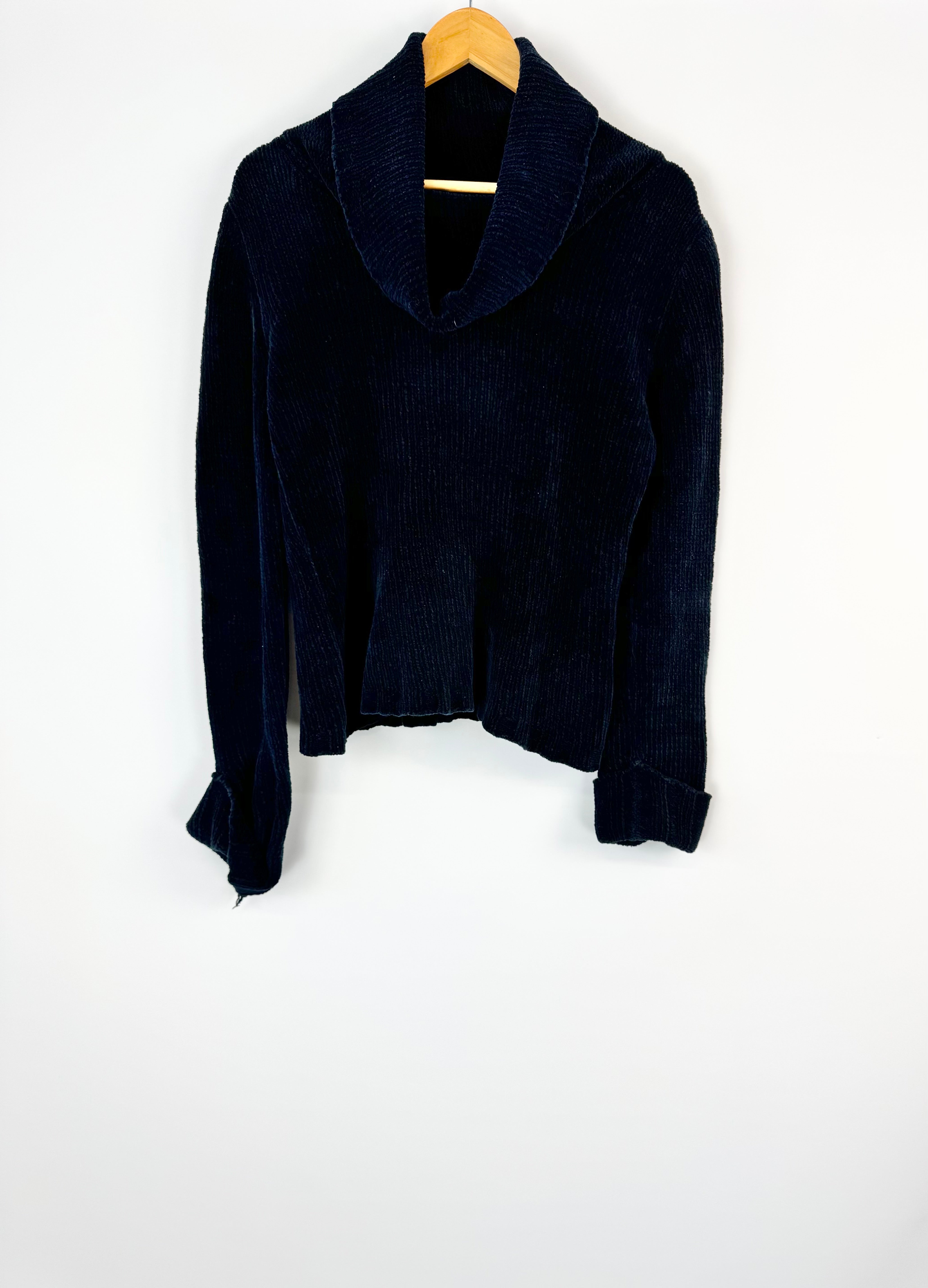 Vintage Country Road Velvet Yarn Midnight Blue Cowl Neck Jumper - AU10/12