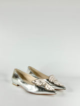 Sophia Webster Silver Butterfly Motif Pointed Toe Flats - EU37