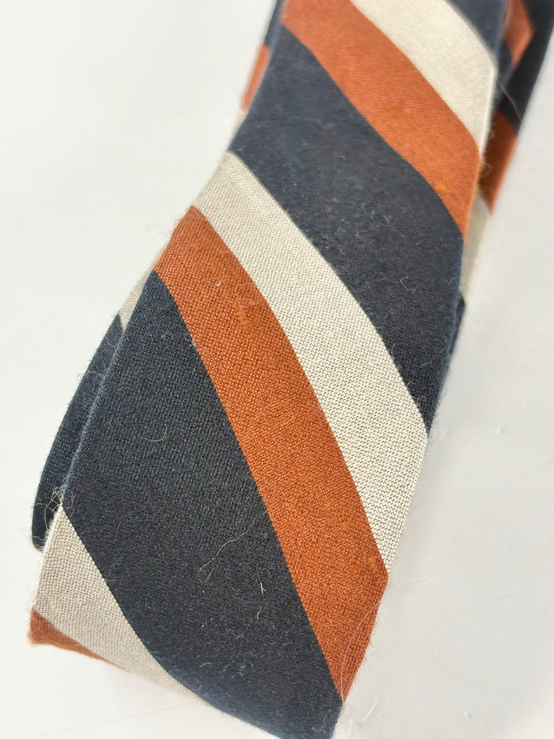 Vintage Givenchy Gentleman Navy Blue, Beige & Mocha Striped Tie