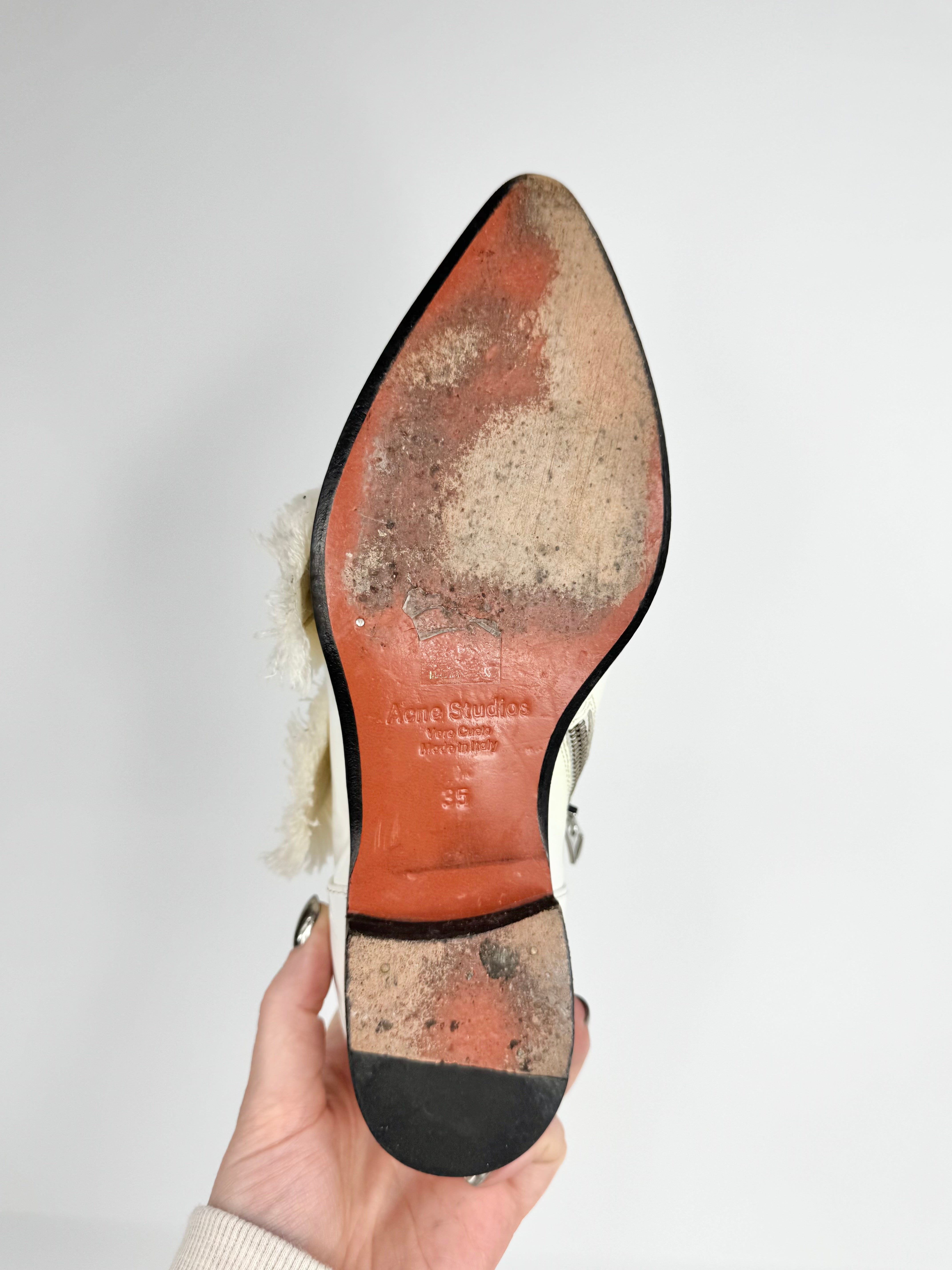 Acne Studios White 'Mascra' All Leather Fringe Monk Oxford Loafers - EU35