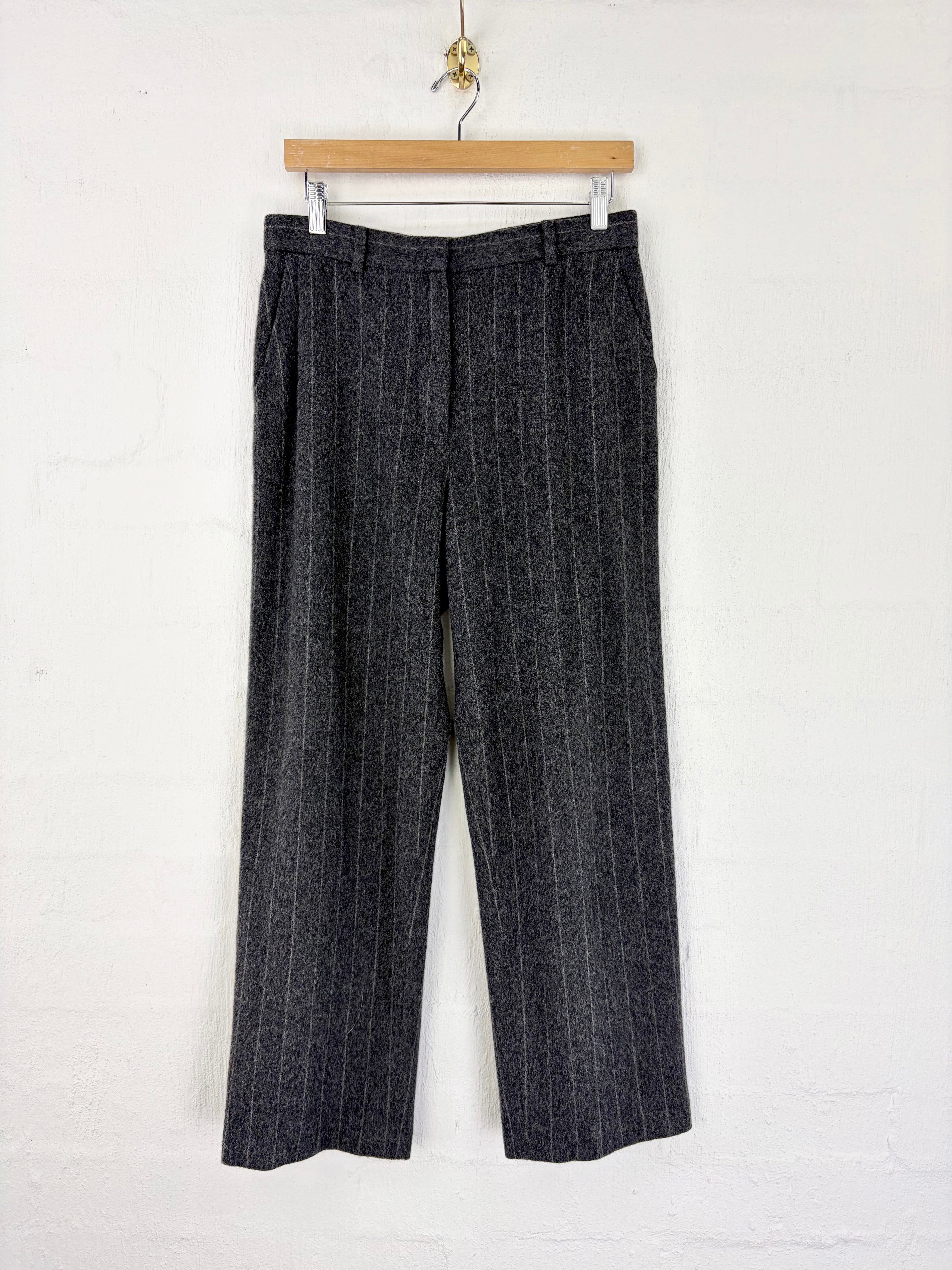 Max Mara Charcoal Grey White Pinstripe Wool & Angora Blend Slacks - AU10