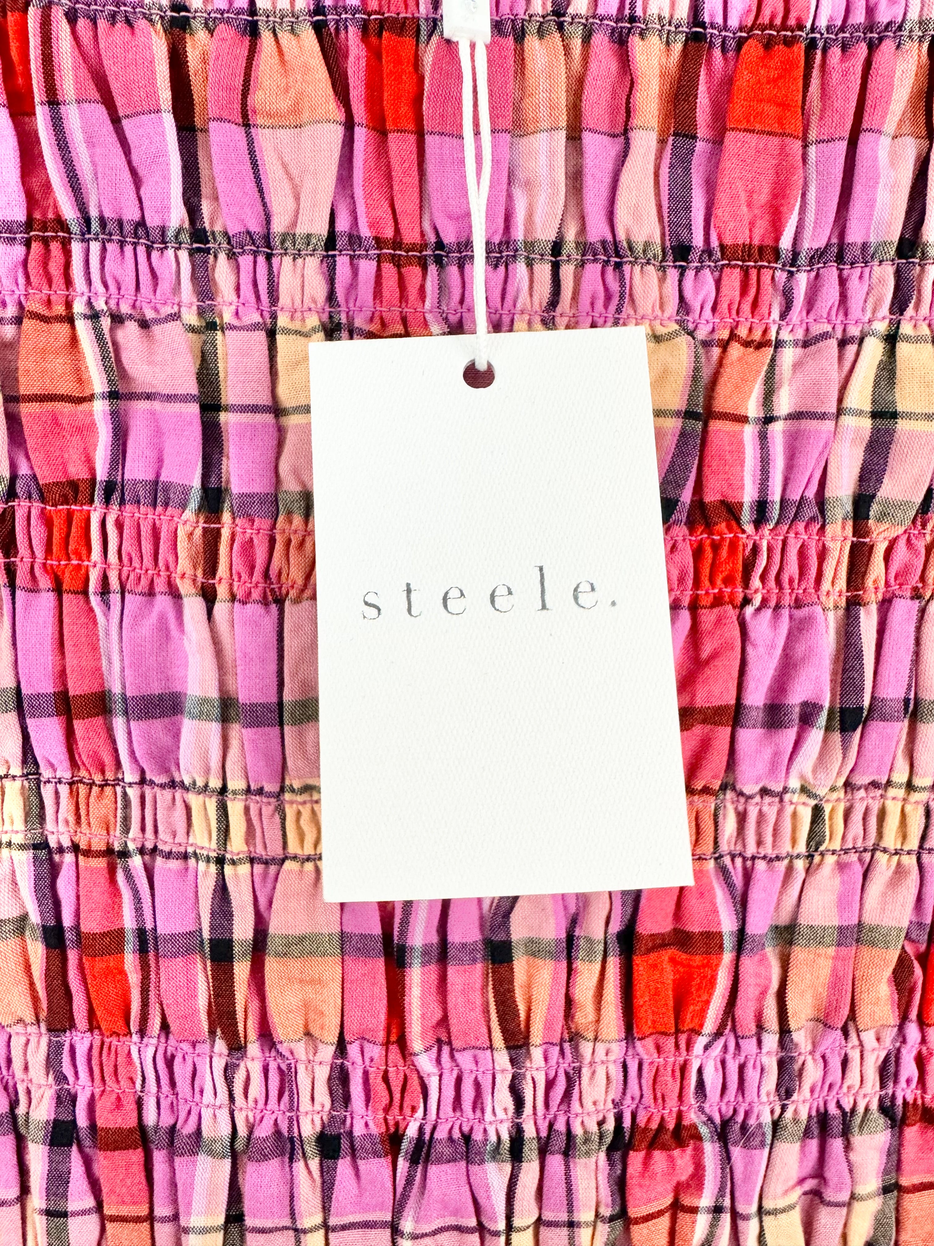 Steele Pink Plaid 'Amalia' Shirred Dress NWT - AU6