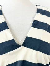 Ralph Lauren Blue & White Horizontal Striped Maxi Dress - AU10/12