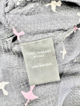 Isabel Marant Midnight Blue Bird Print Silk Dress - AU6/8