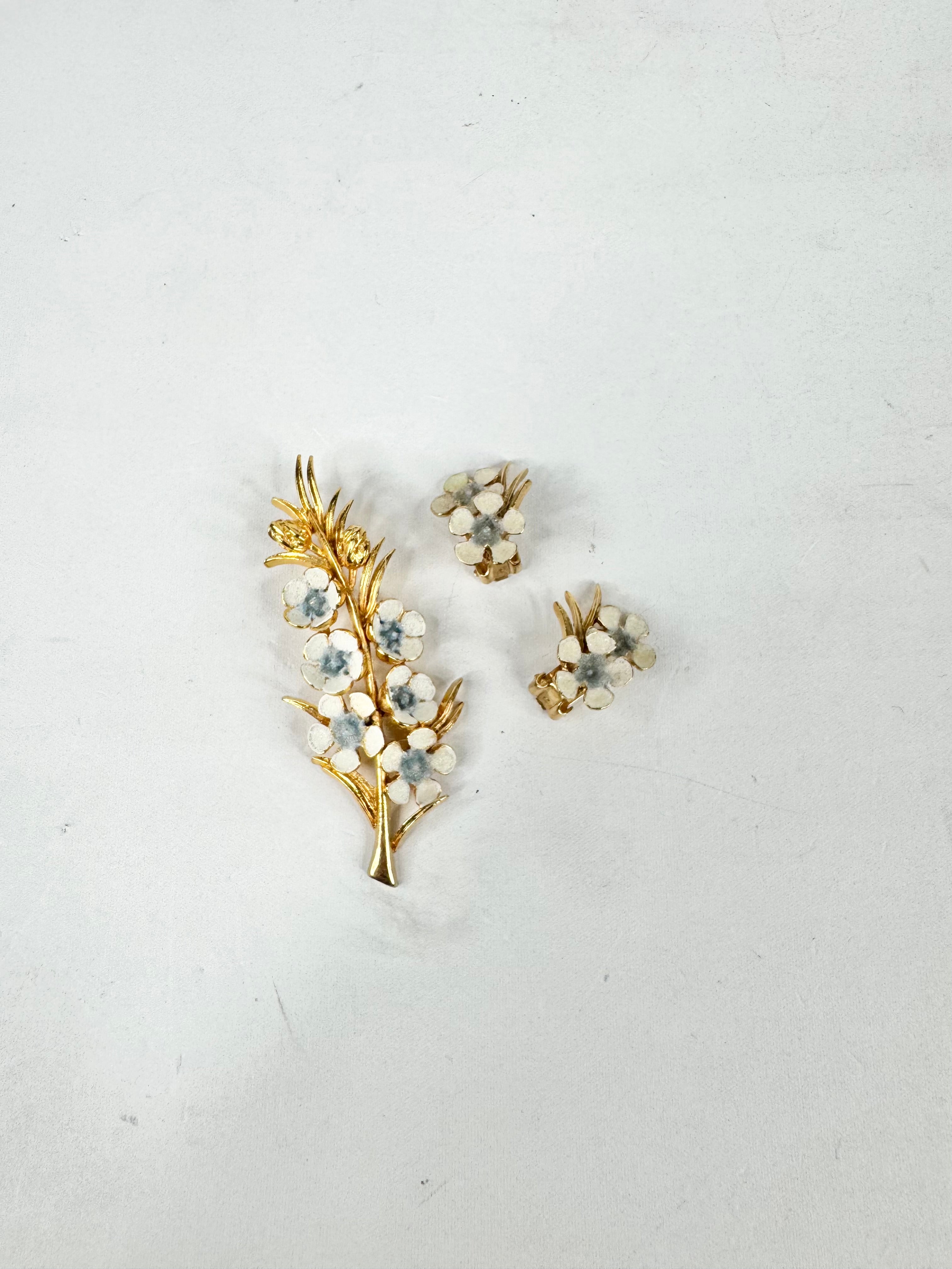 Vintage 50s Elizabeth Reimer Forest Flower Brooch & Clip on Earrings