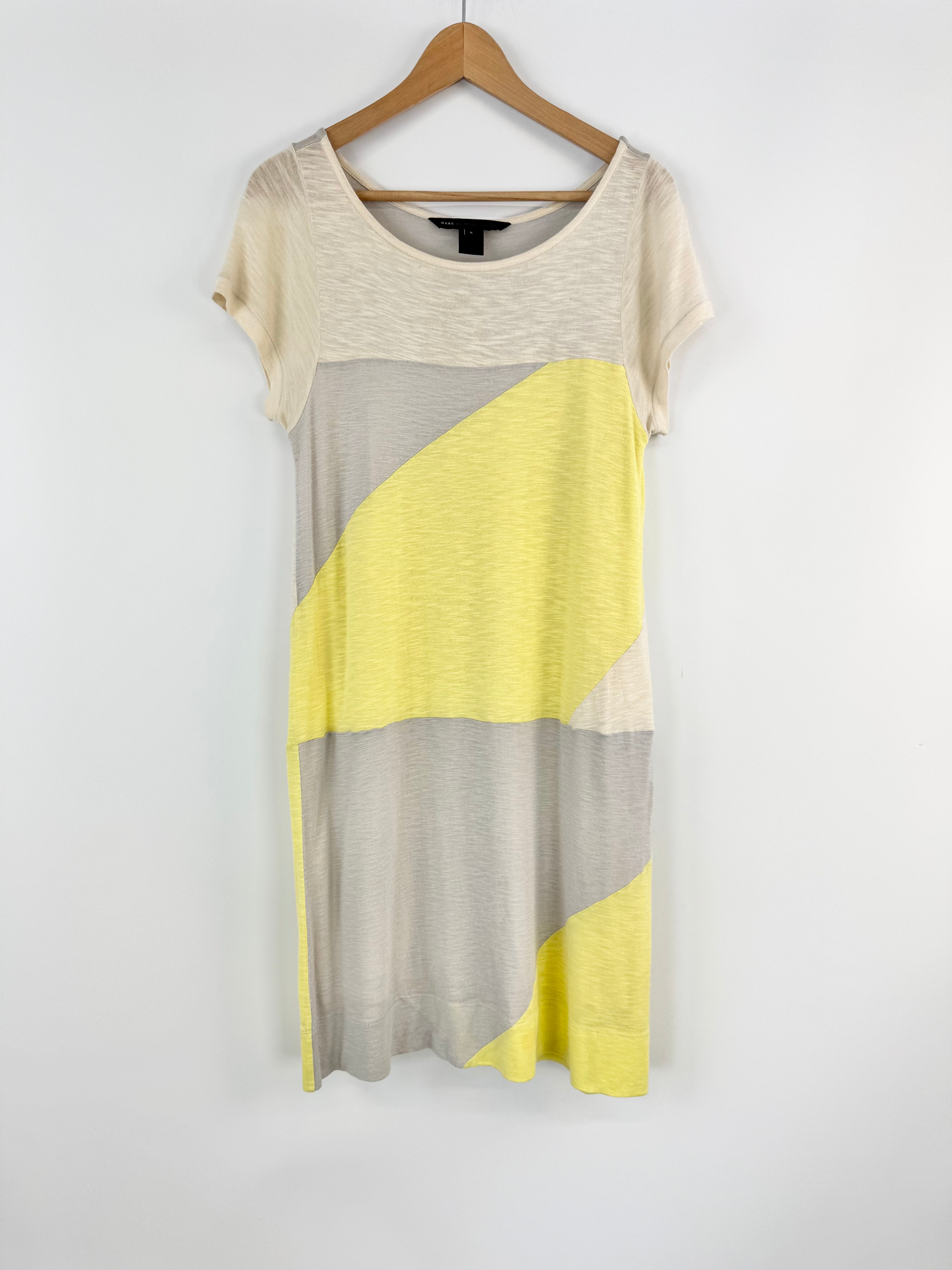 Marc Jacobs Taupe, Beige & Yellow Spliced T-Shirt Dress - AU12/14