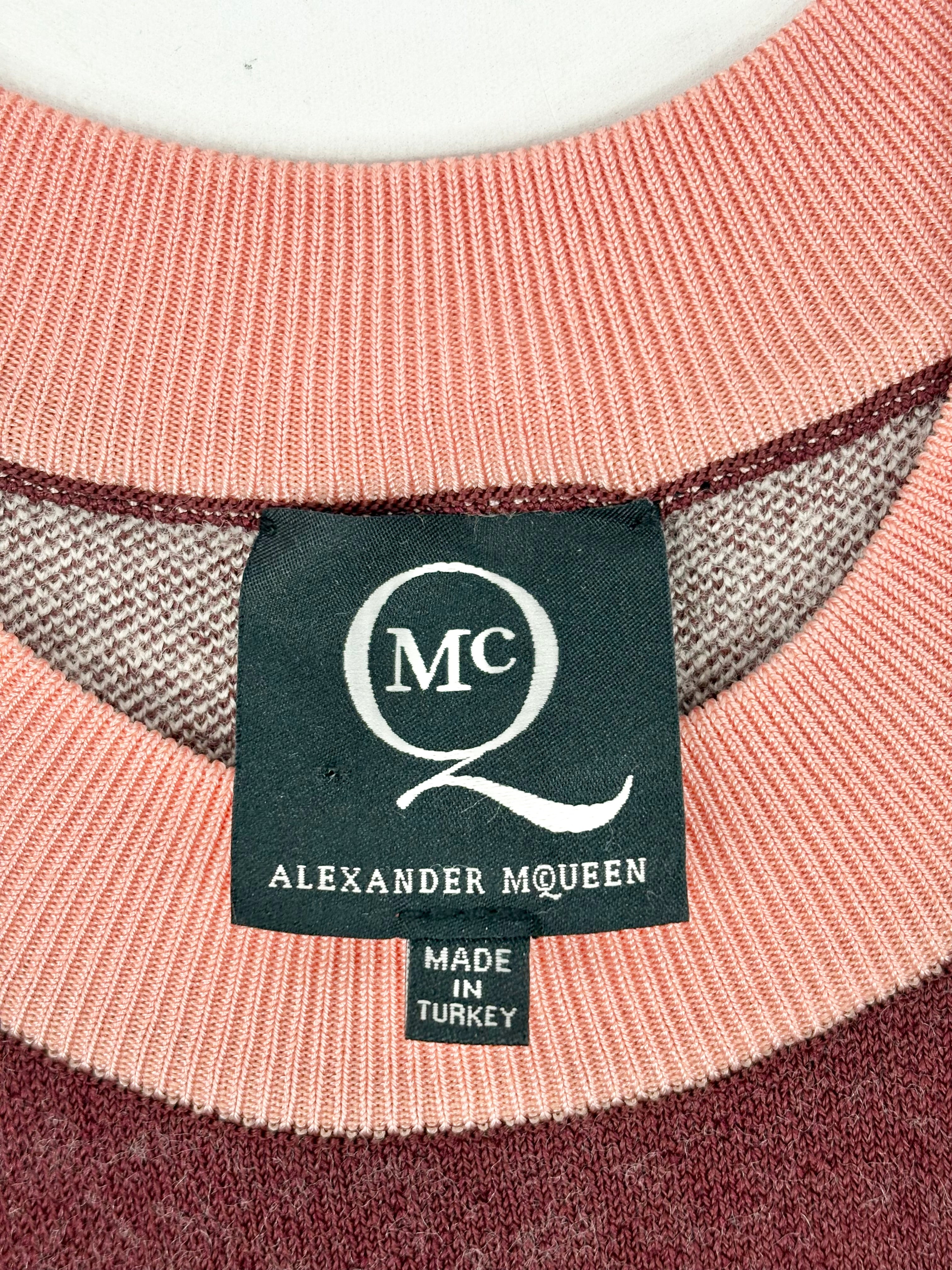 McQ Alexander McQueen Maroon, Black & Beige Knit Midi Dress - XL