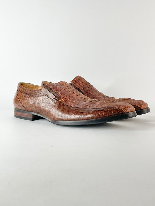 Vintage Tan Leather Crocodile Skin Loafers - EU42
