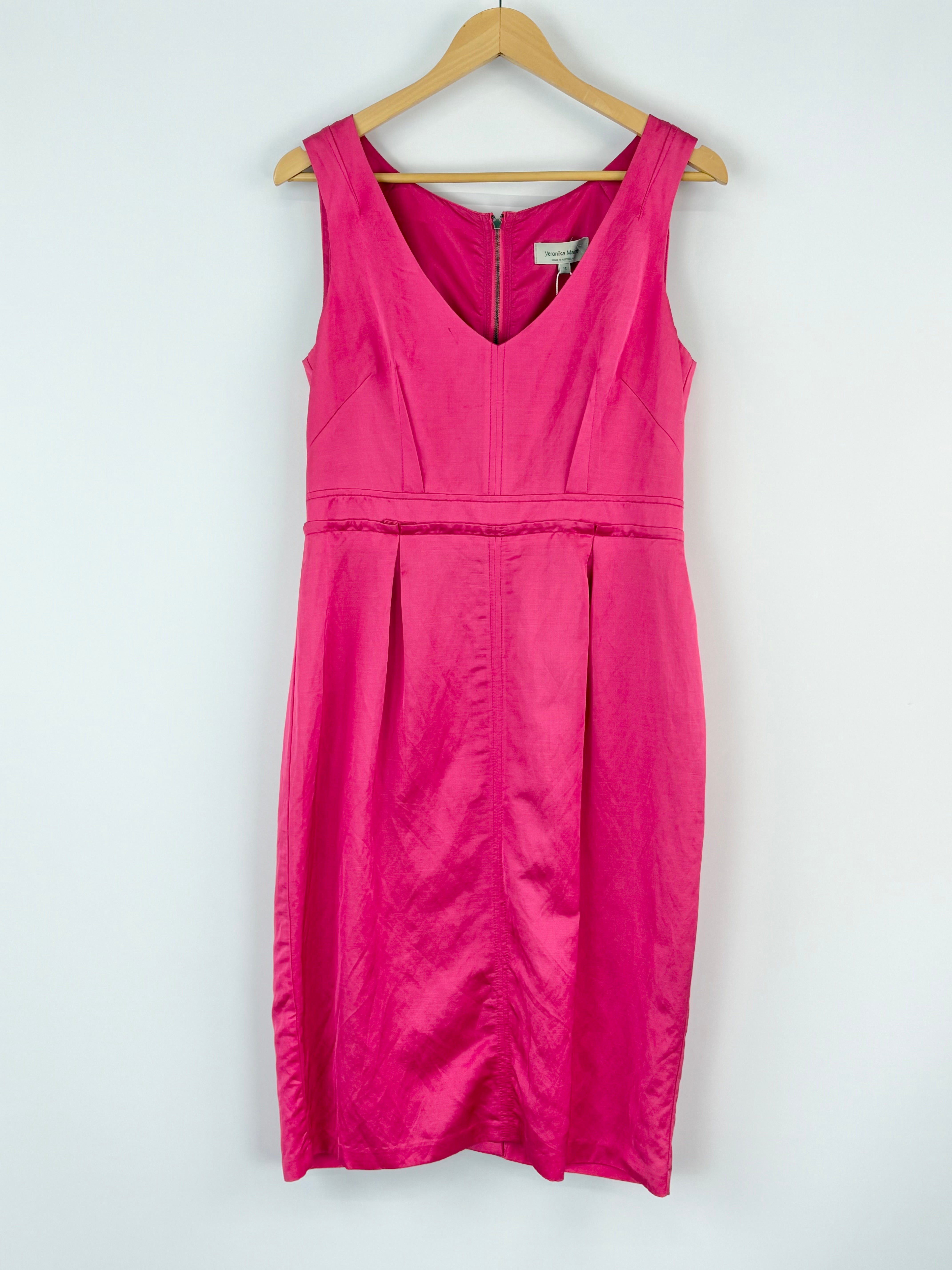Veronika Maine Satin Magenta Sleeveless Midi Dress - AU12