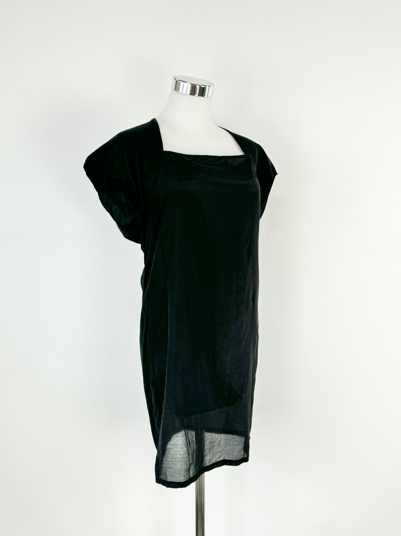 Alpha 60 Black Cotton & Silk Blend Mini Dress - AU6/8