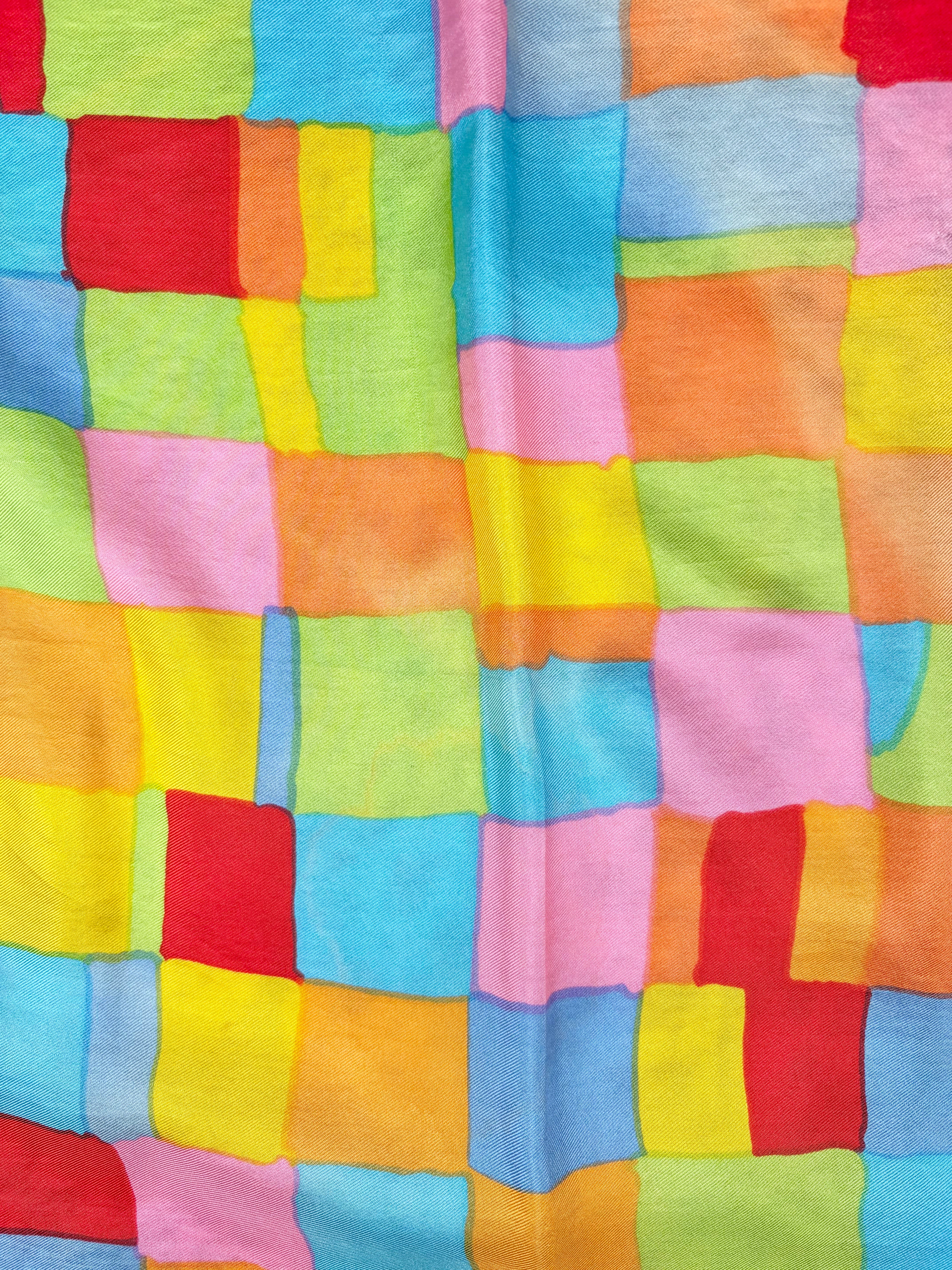 Vintage Liberty London Twill Silk Abstract Patchwork Hand-Rolled Scarf