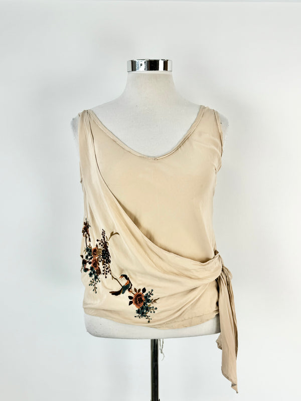 Vintage Scanlan Theodore Hazelnut Cream Embroidered Top - AU8