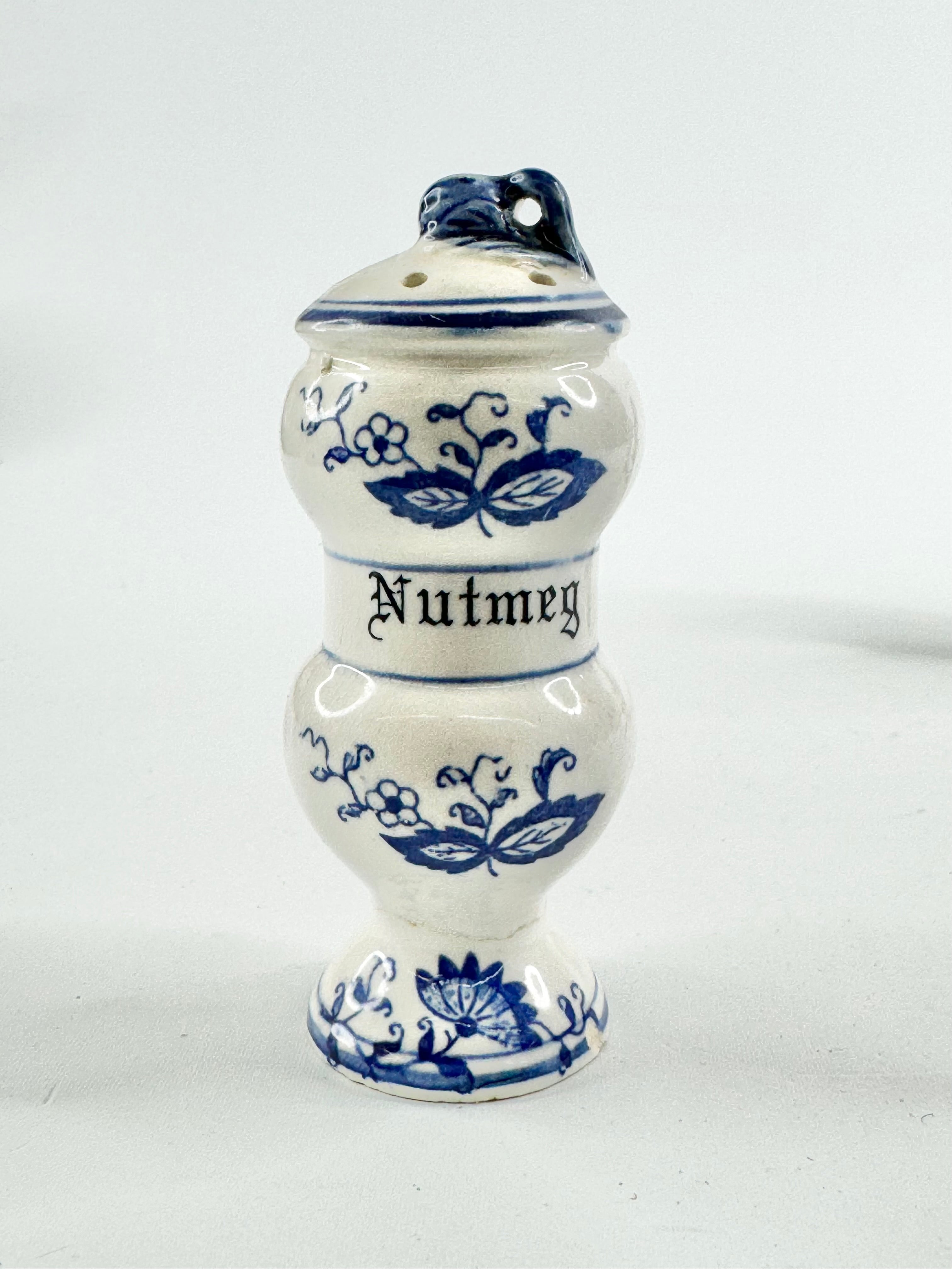 Vintage Blue Onion & White Floral Pattern Spice Jars