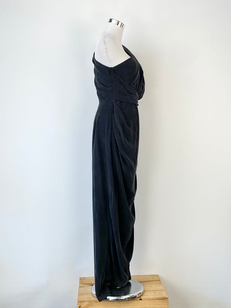 Zimmermann Black One Shoulder Silk Grecian Gown - AU8/10