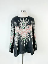 Luxe Deluxe Black Jewel Pattern Silk Blouse - AU14