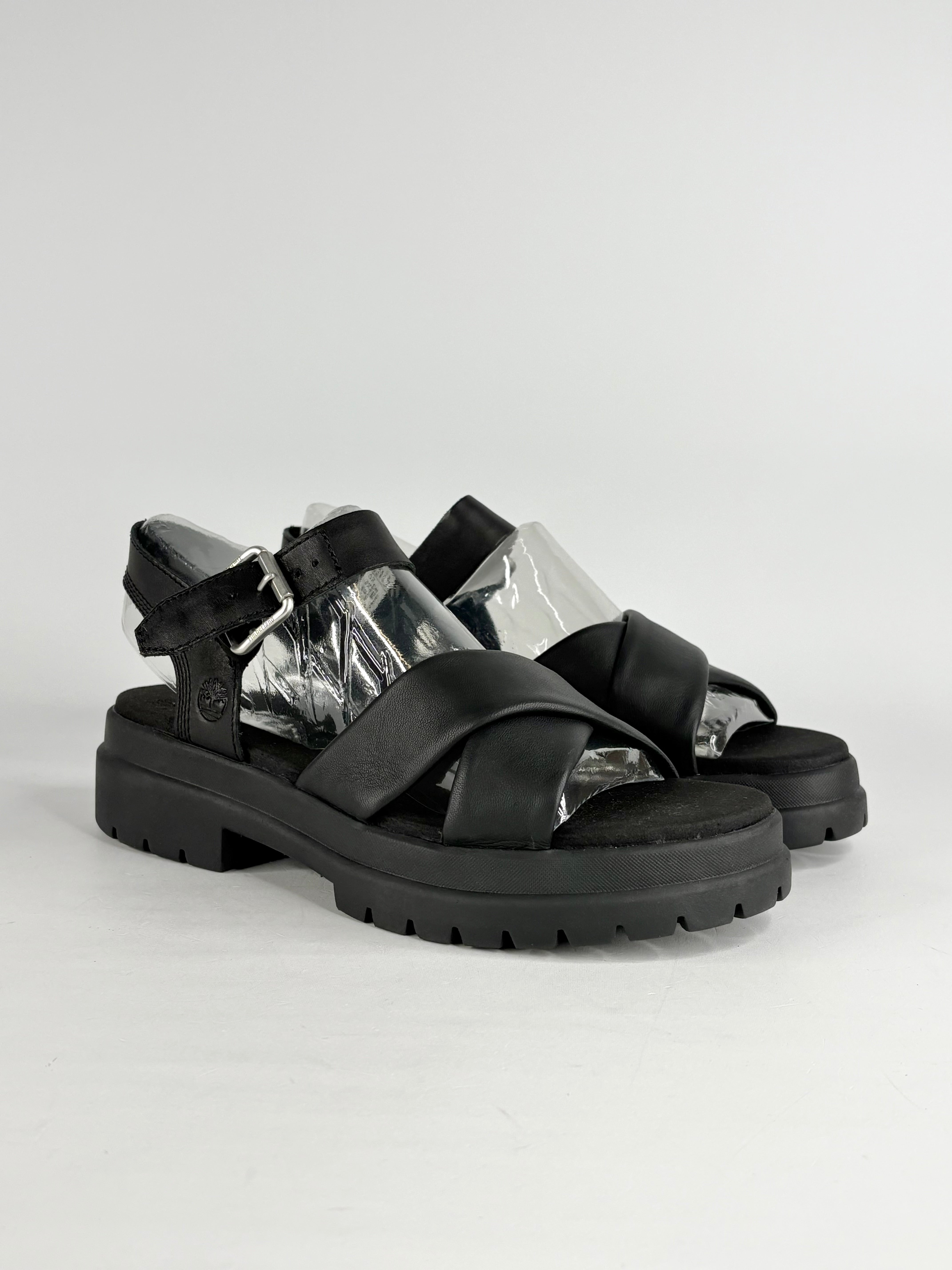 Timberland Black Leather 'London Vibe' Cross-Strap Sandals - EU39.5