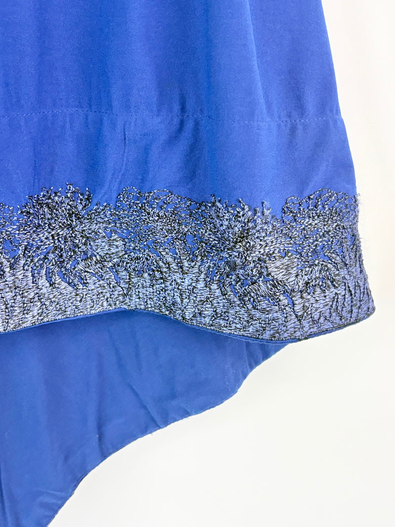 Akira Cobalt Embroidered Hem Midi Skirt - AU12