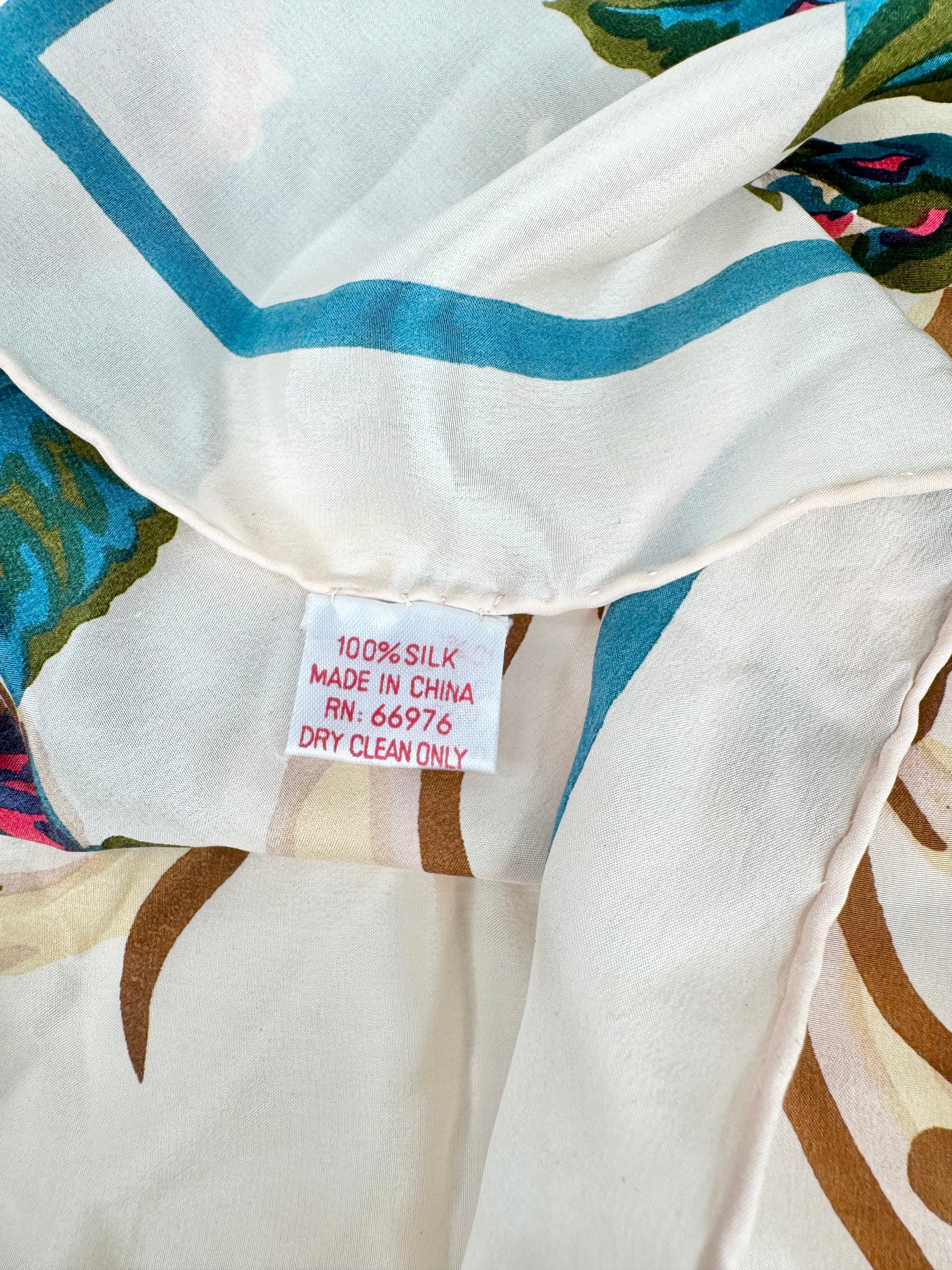 Beige Floral Large Square Silk Scarf