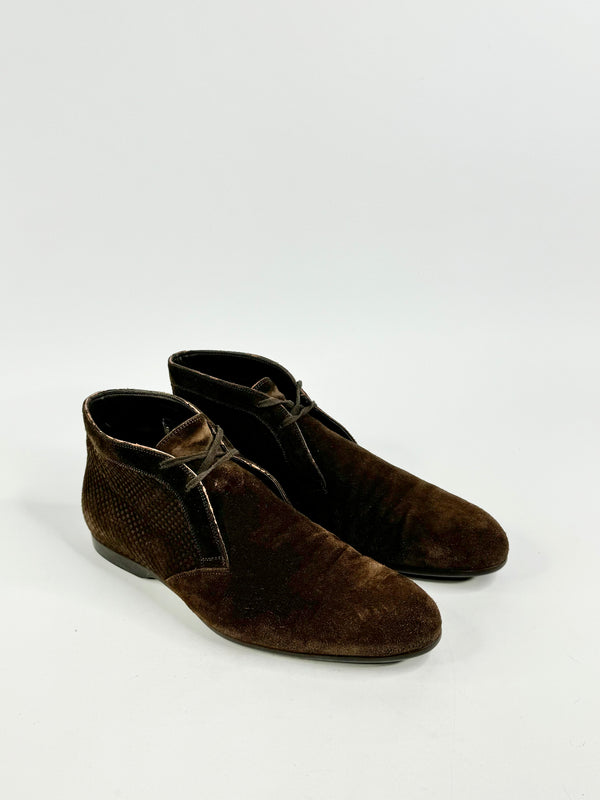 Louis Vuitton Brown Suede Damier Ankle Boots - 9