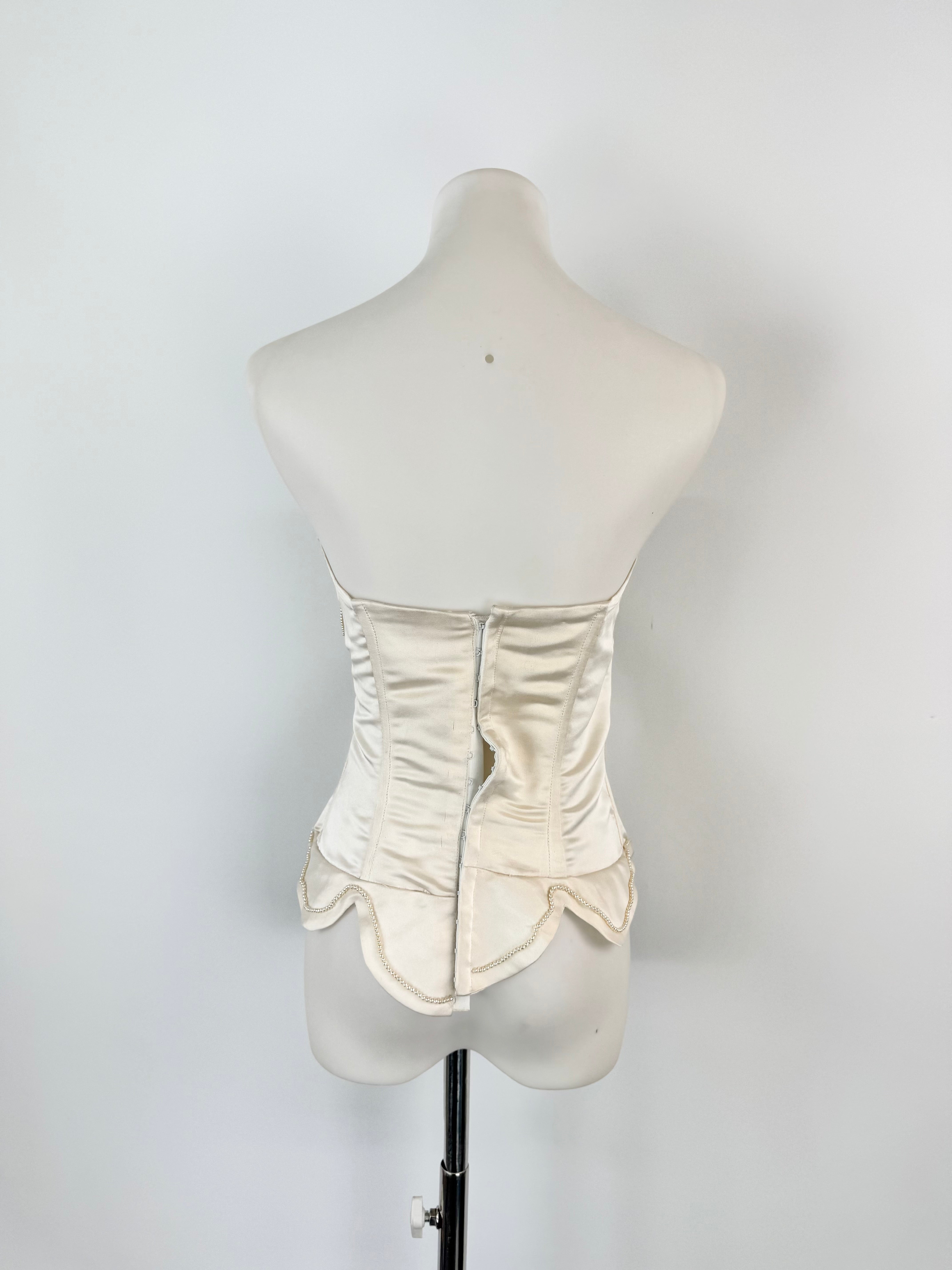 Cream Satin Hand Embellished Pearl & Shell Corset - AU8/10