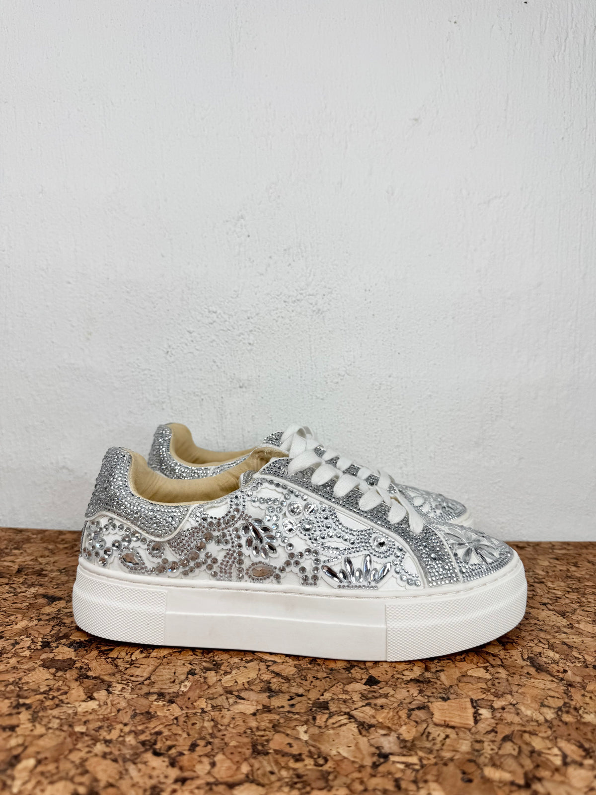 Betsy Johnson White Rhinestone Platform Sneakers - EU40