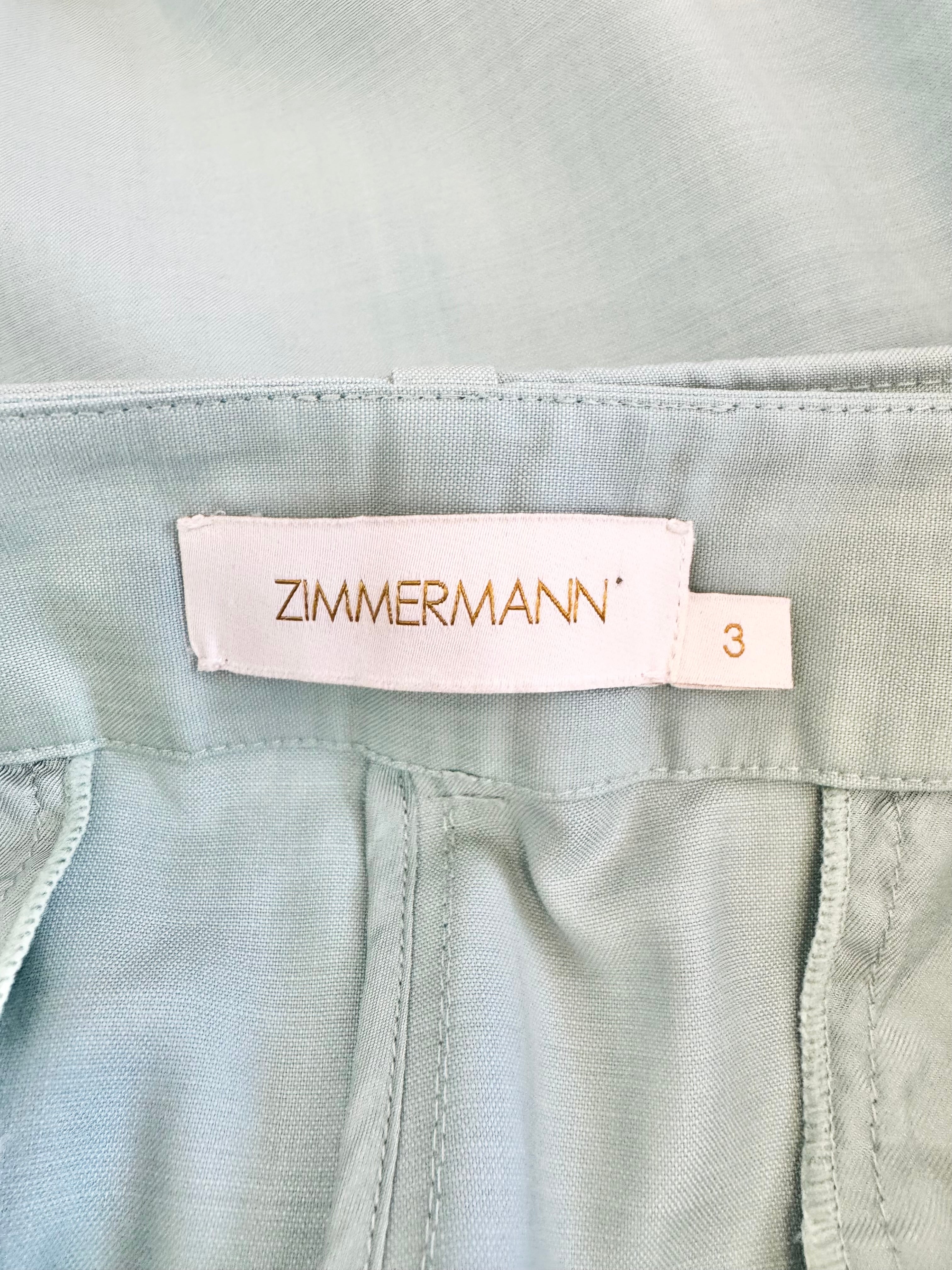 Zimmermann Aqua 'Moncur' Flared Wool Pants - AU12