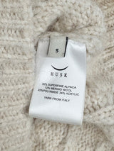 Husk Cable Knit Cream Alpaca & Wool Blend Cropped Sweater - AU8