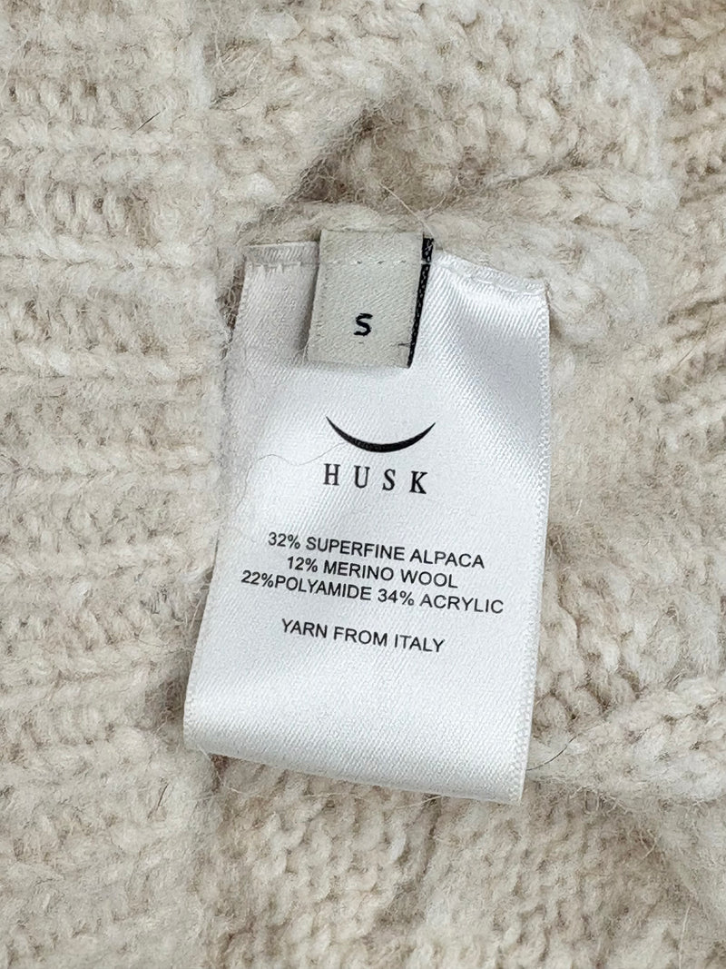 Husk Cable Knit Cream Alpaca & Wool Blend Cropped Sweater - AU8