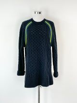 T By Alexander Wang Neon Trim Black Wool Cable Knit Sweater - M
