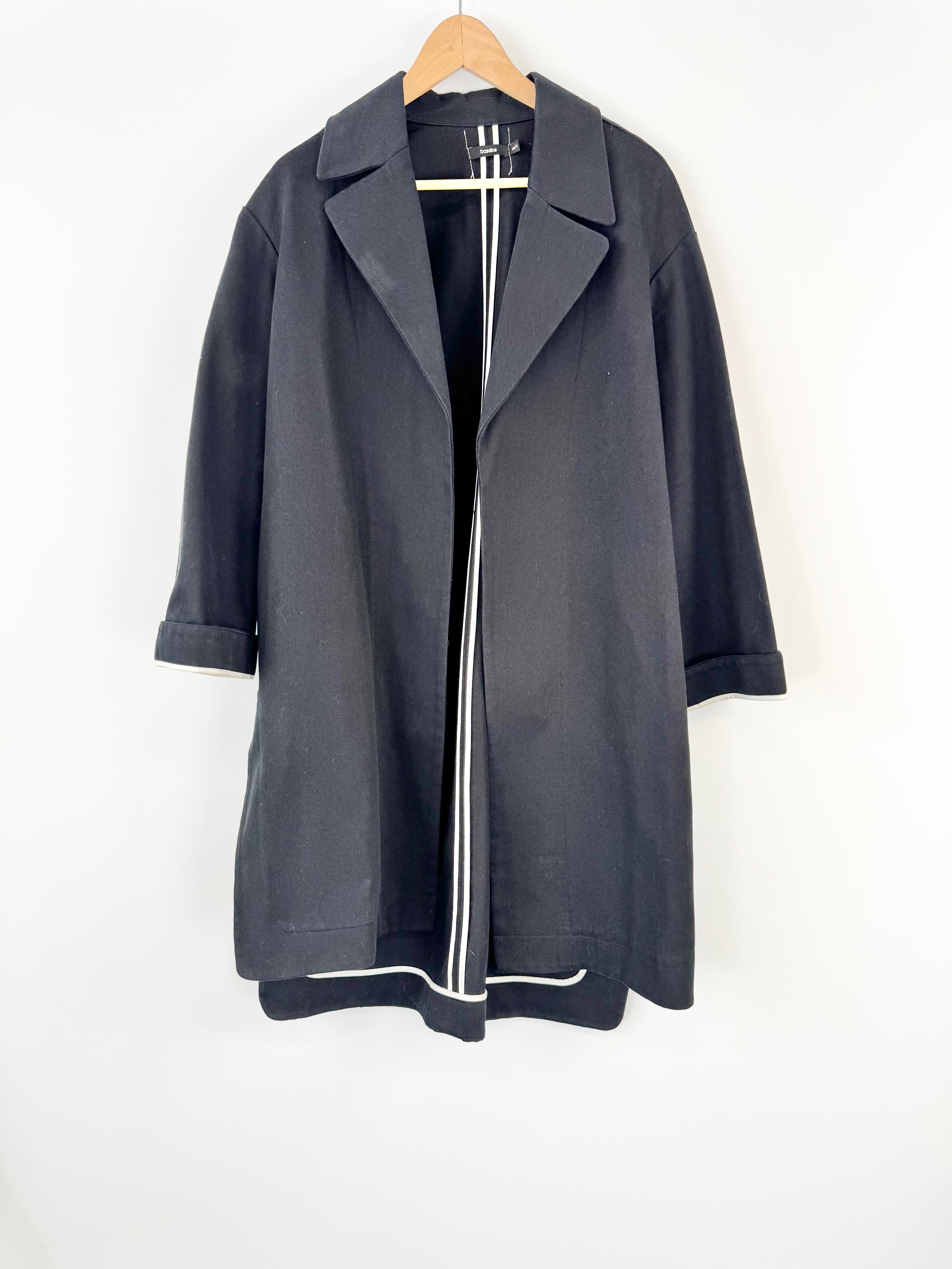 Bassike Black & White Trim Longline Coat - AU4/6